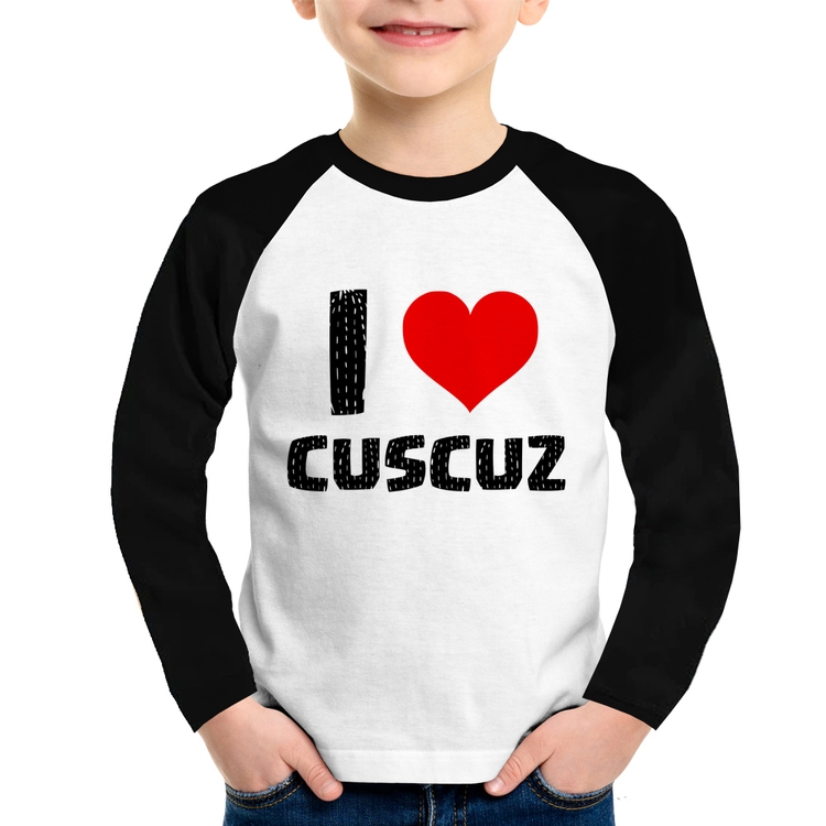 Camiseta Raglan Infantil I love cuscuz Manga Longa
