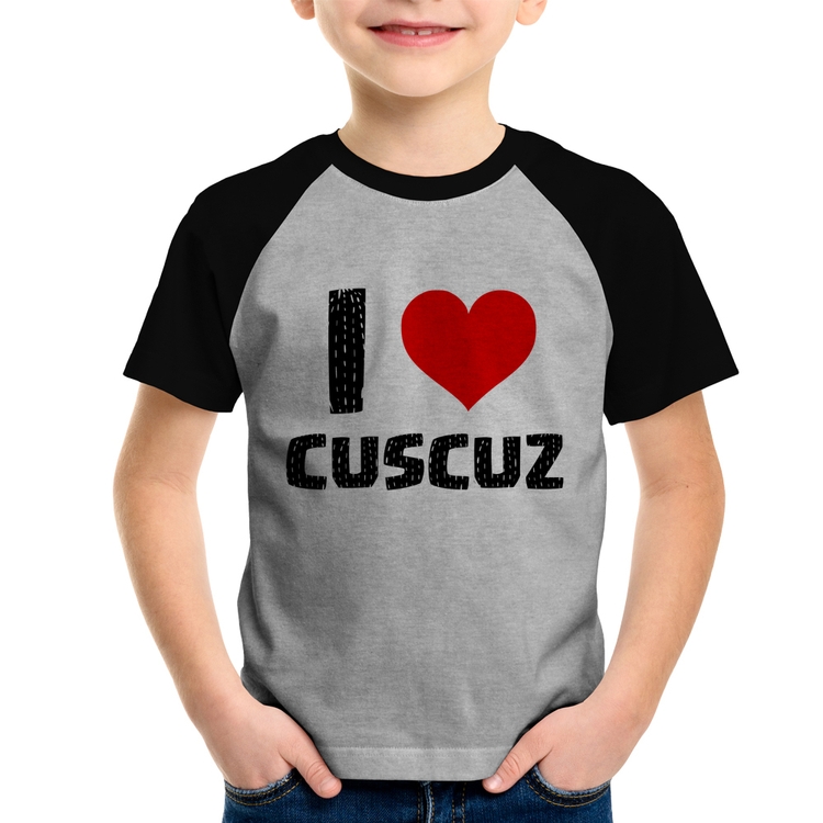 Camiseta Raglan Infantil I love cuscuz - Cinza/Preto