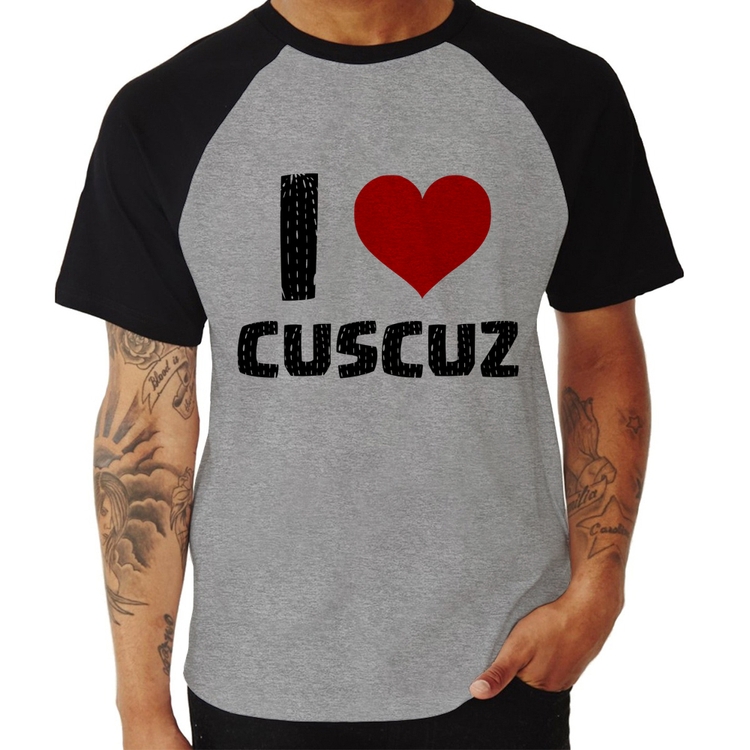 Camiseta Raglan I love cuscuz - Cinza/Preto