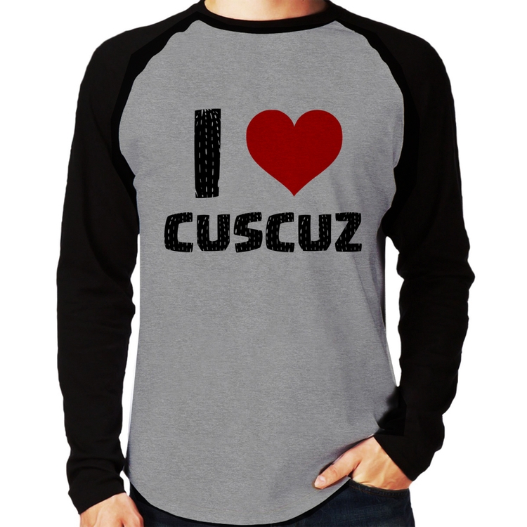 Camiseta Raglan I love cuscuz Manga Longa - Cinza/Preto