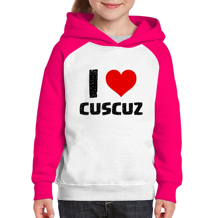 Moletom Infantil I love cuscuz - Branco/Rosa
