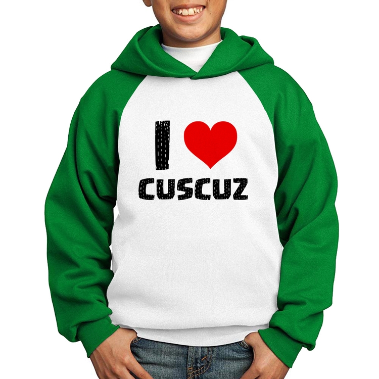 Moletom Infantil I love cuscuz - Branco/Verde