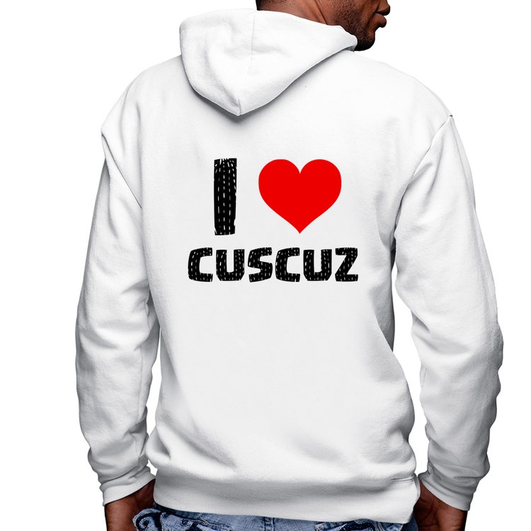 Blusa Moletom I love cuscuz Masculina com Capuz e Zíper - Branca