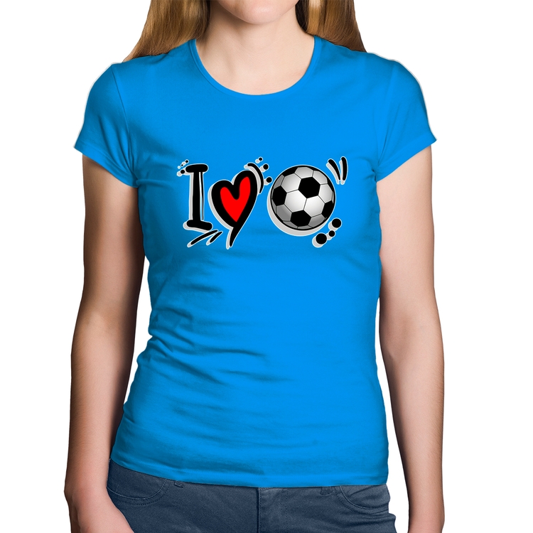 Baby Look Algodão I Love Futebol - Azul