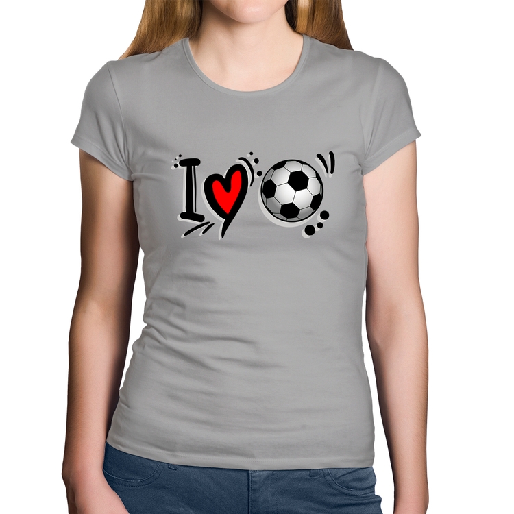 Baby Look Algodão I Love Futebol - Cinza