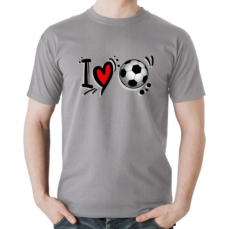 Camiseta Algodão I Love Futebol - Cinza
