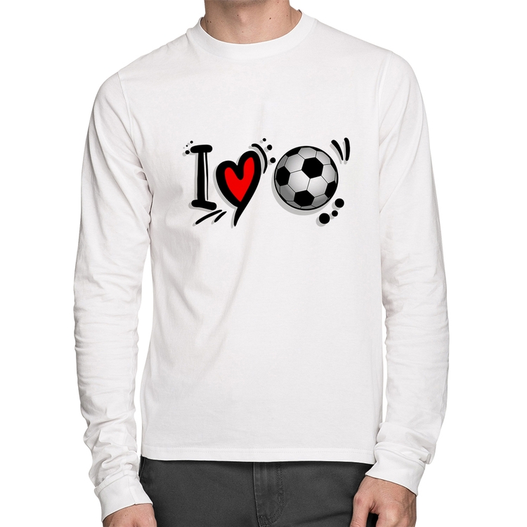Camiseta Algodão I Love Futebol Manga Longa - Branca