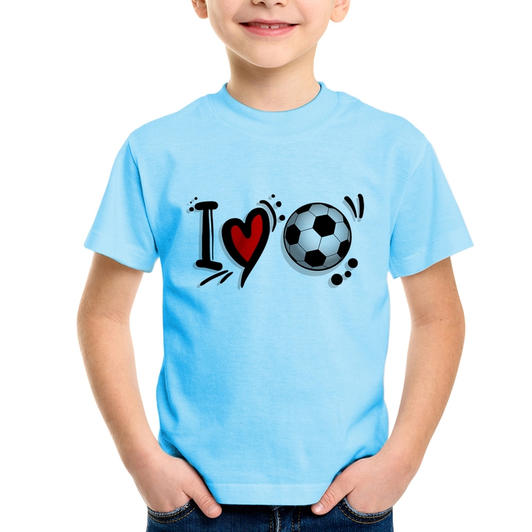 Camiseta Infantil I Love Futebol - Azul Bebê