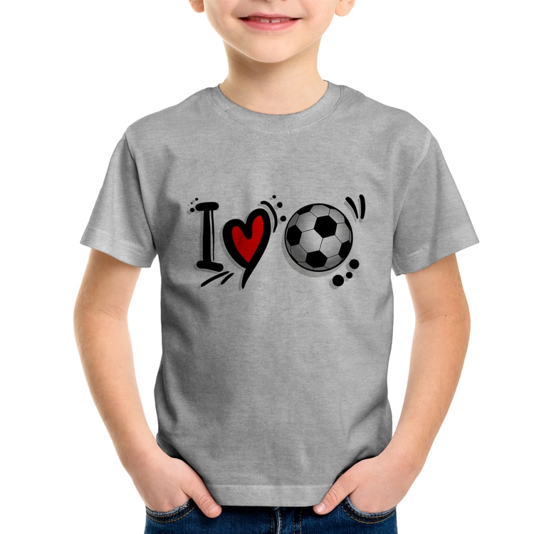 Camiseta Infantil I Love Futebol - Cinza