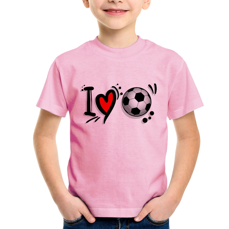 Camiseta Infantil I Love Futebol - Rosa Bebê
