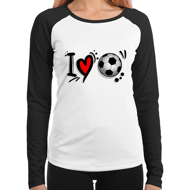 Baby Look Raglan I Love Futebol Manga Longa