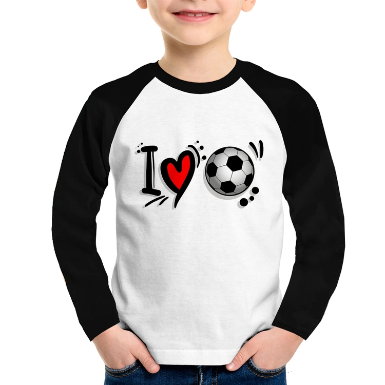 Camiseta Raglan Infantil I Love Futebol Manga Longa