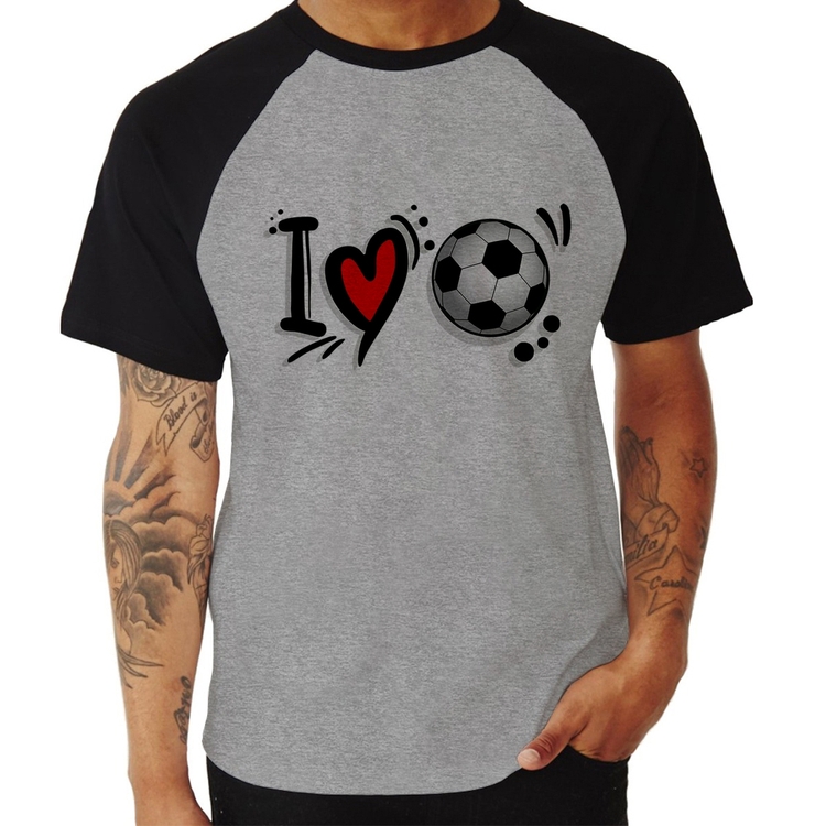 Camiseta Raglan I Love Futebol - Cinza/Preto