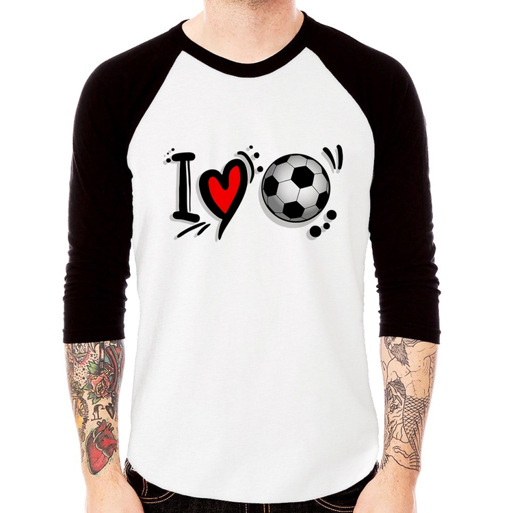 Camiseta Raglan I Love Futebol Manga 3/4