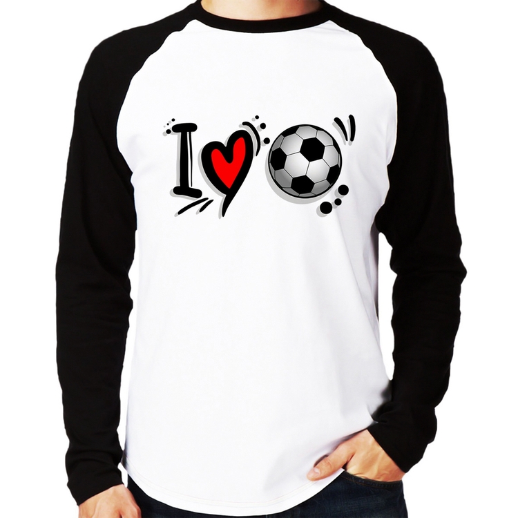 Camiseta Raglan I Love Futebol Manga Longa