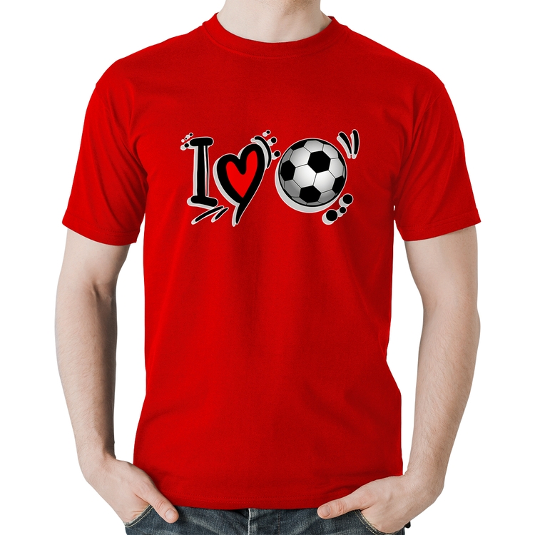 Camiseta Algodão I Love Futebol - Vermelha