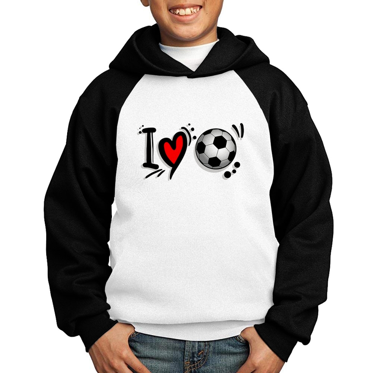 Moletom Infantil I Love Futebol - Branco/Preto