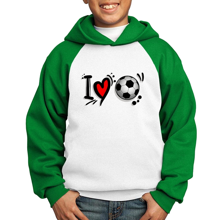 Moletom Infantil I Love Futebol - Branco/Verde