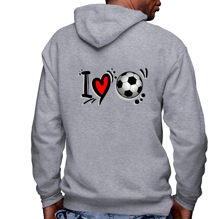 Blusa Moletom I Love Futebol Masculina com Capuz e Zíper - Mescla