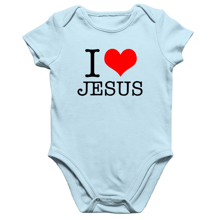 Body Bebê Algodão I Love Jesus - Azul Bebê