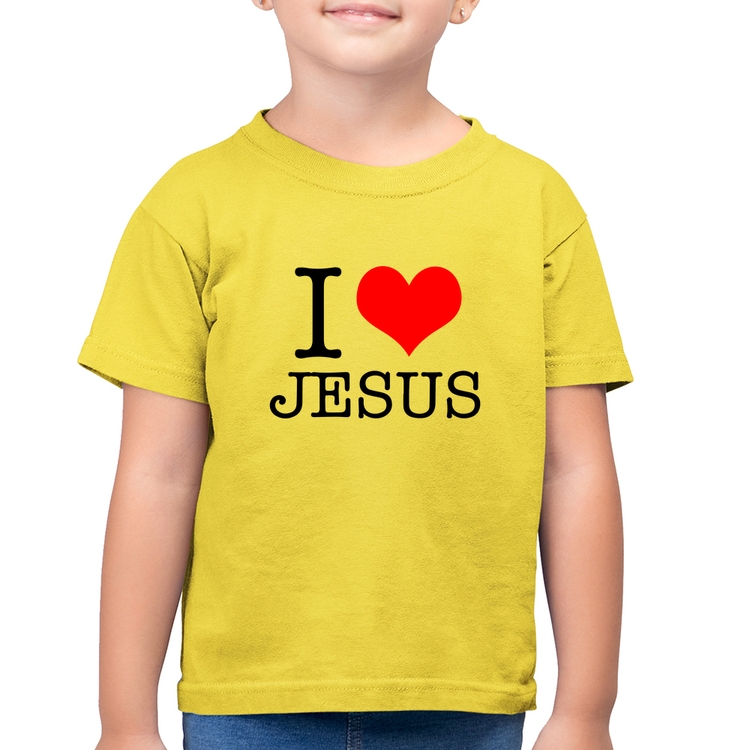 Camiseta Algodão Infantil I Love Jesus - Amarelo Canário