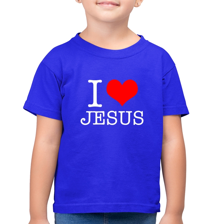 Camiseta Algodão Infantil I Love Jesus - Azul Royal