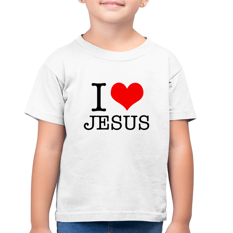 Camiseta Algodão Infantil I Love Jesus - Branca