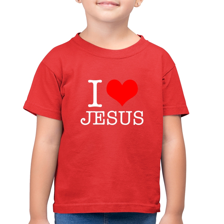 Camiseta Algodão Infantil I Love Jesus - Vermelha
