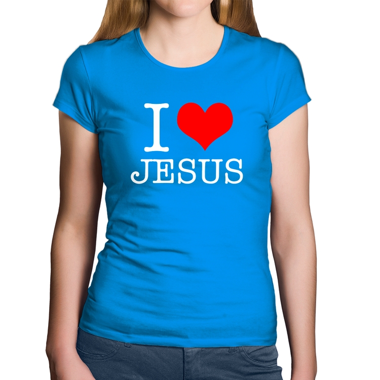 Baby Look Algodão I Love Jesus - Azul