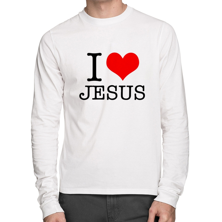 Camiseta Algodão I Love Jesus Manga Longa - Branca