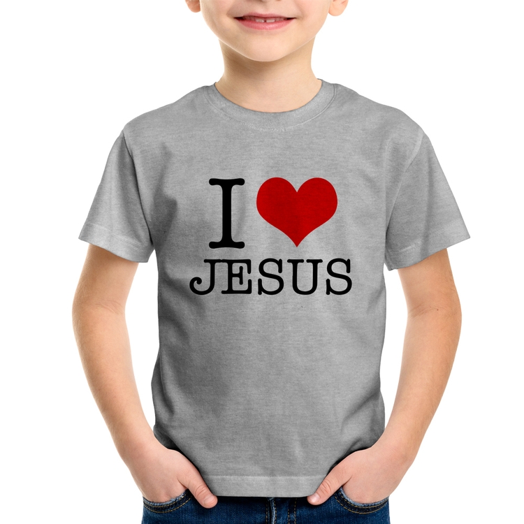 Camiseta Infantil I Love Jesus - Cinza