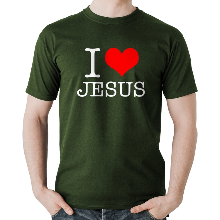 Camiseta Algodão I Love Jesus - Musgo