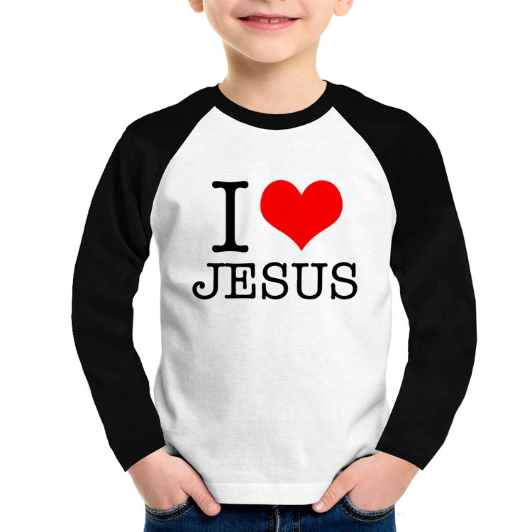 Camiseta Raglan Infantil I Love Jesus Manga Longa