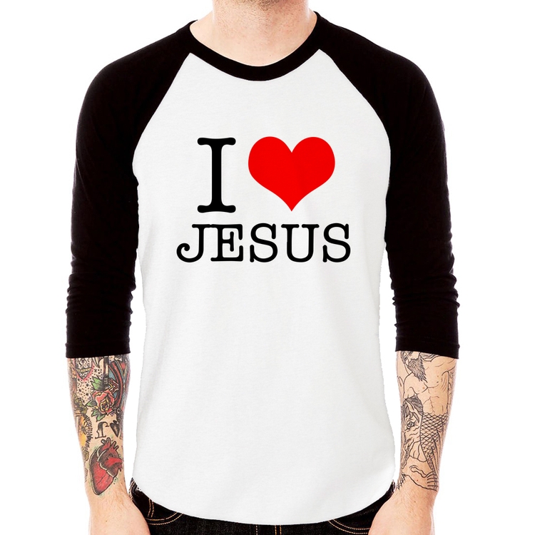 Camiseta Raglan I Love Jesus Manga 3/4