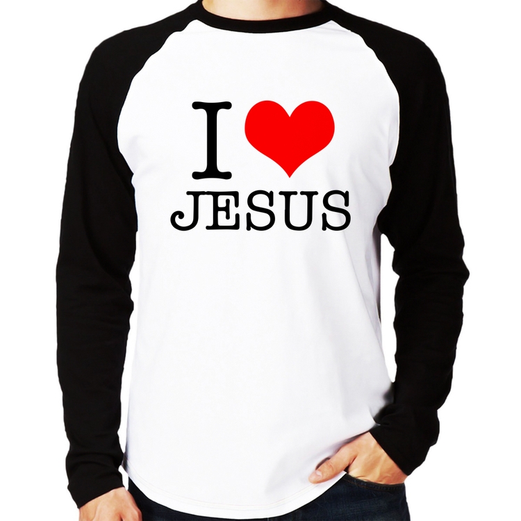 Camiseta Raglan I Love Jesus Manga Longa