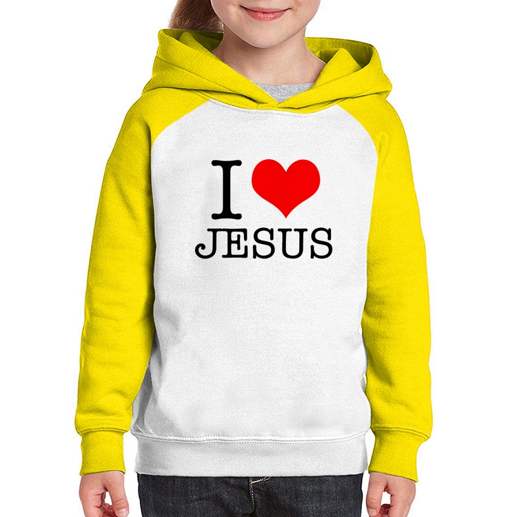 Moletom Infantil I Love Jesus - Branco/Amarelo