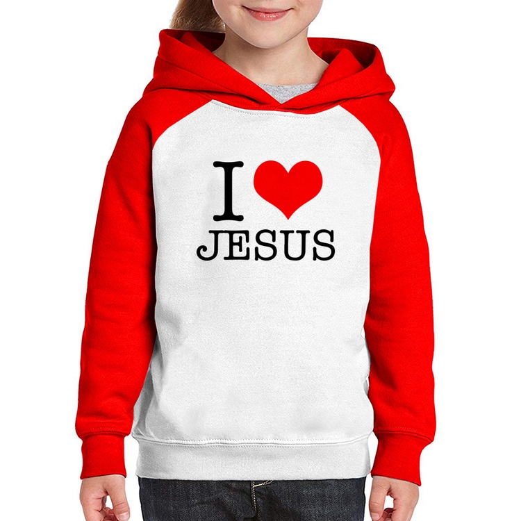 Moletom Infantil I Love Jesus - Branco/Vermelho