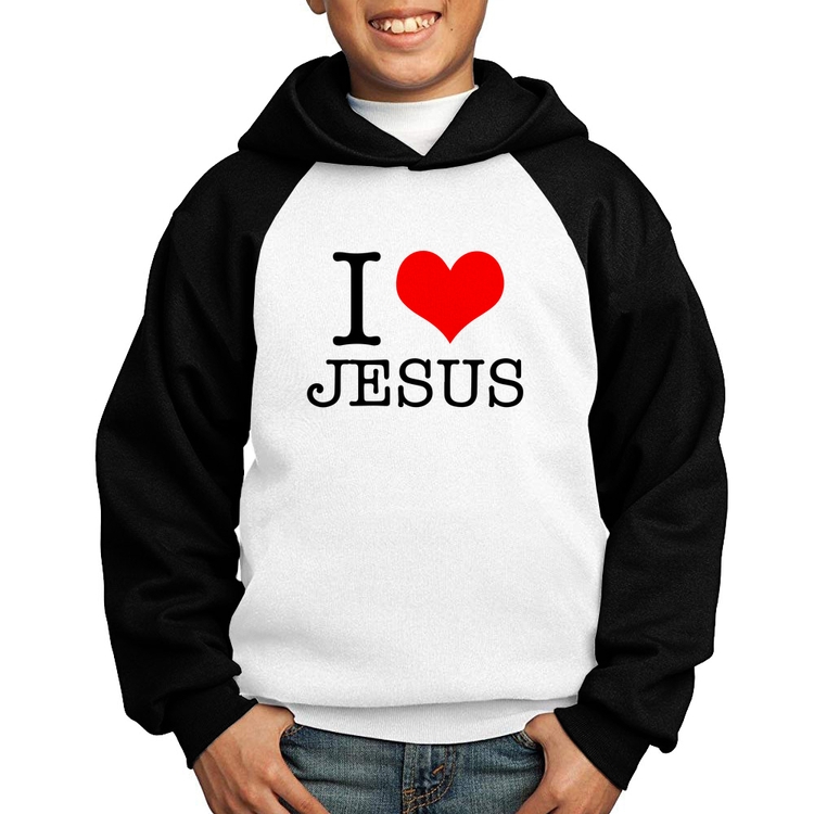 Moletom Infantil I Love Jesus - Branco/Preto