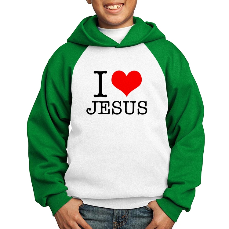 Moletom Infantil I Love Jesus - Branco/Verde