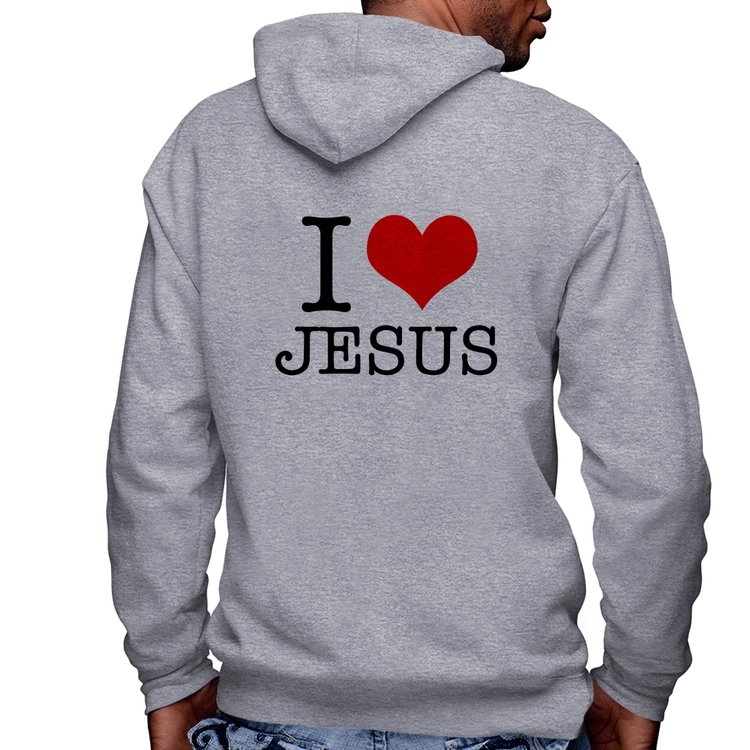 Blusa Moletom I Love Jesus Masculina com Capuz e Zíper - Mescla