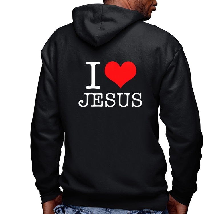 Blusa Moletom I Love Jesus Masculina com Capuz e Zíper