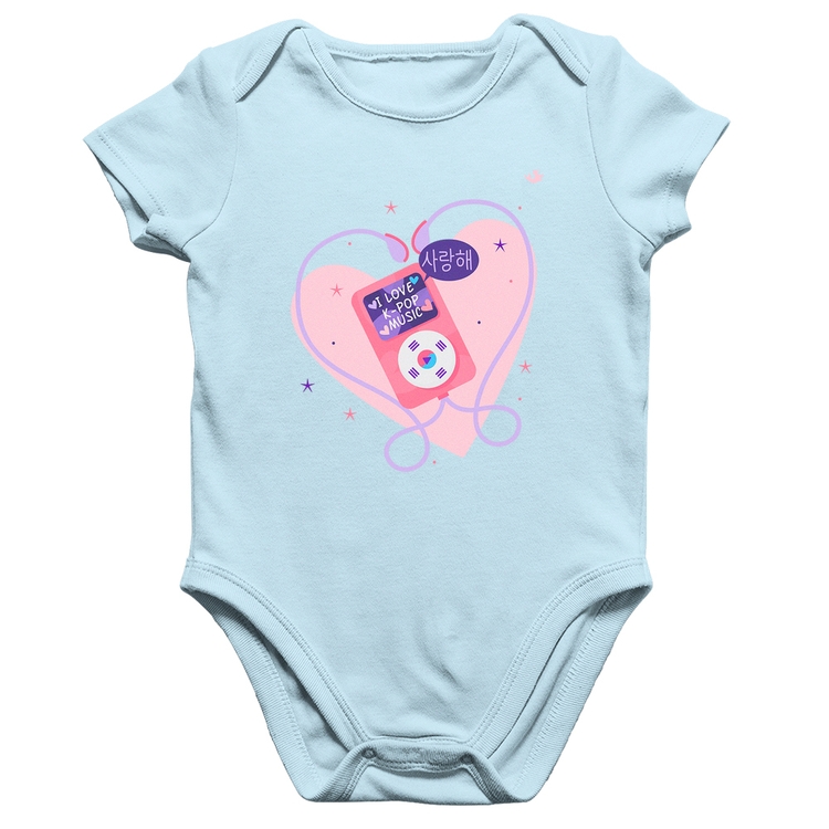Body Bebê Algodão I love k-pop - Azul Bebê