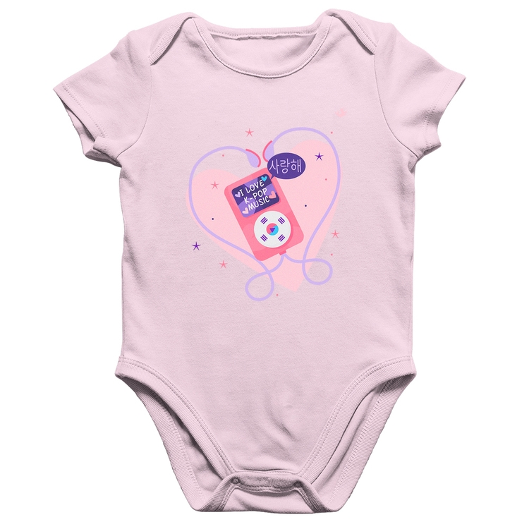 Body Bebê Algodão I love k-pop - Rosa Bebê