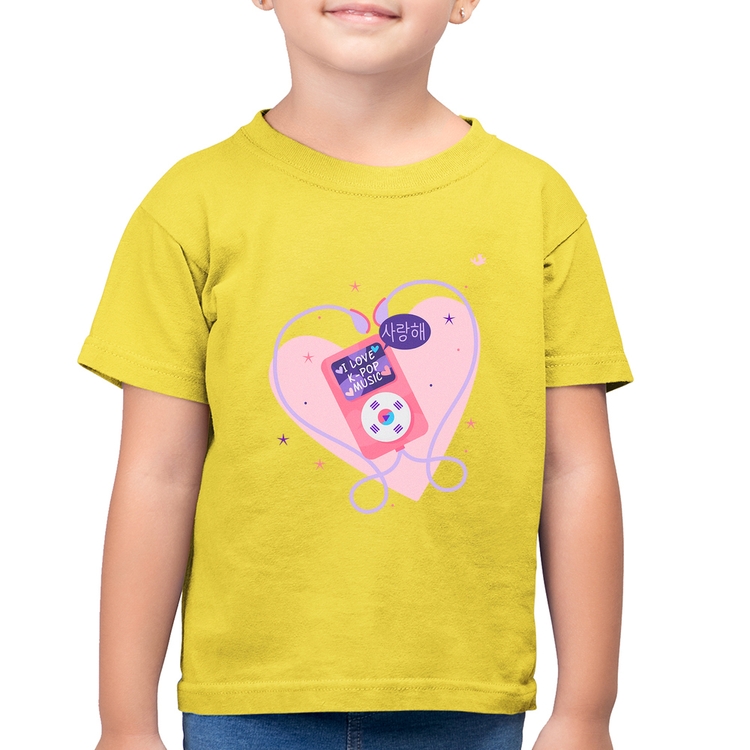 Camiseta Algodão Infantil I love k-pop - Amarelo Canário