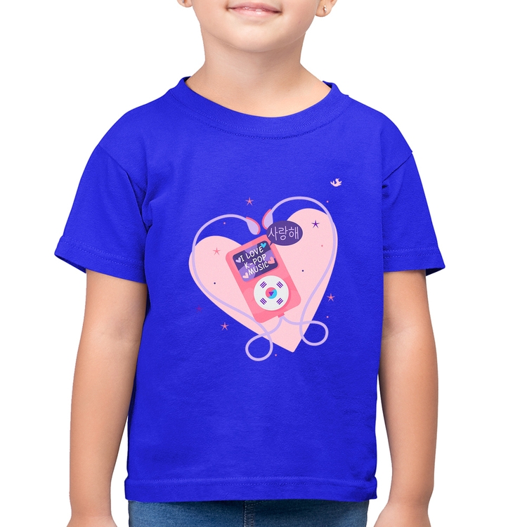 Camiseta Algodão Infantil I love k-pop - Azul Royal