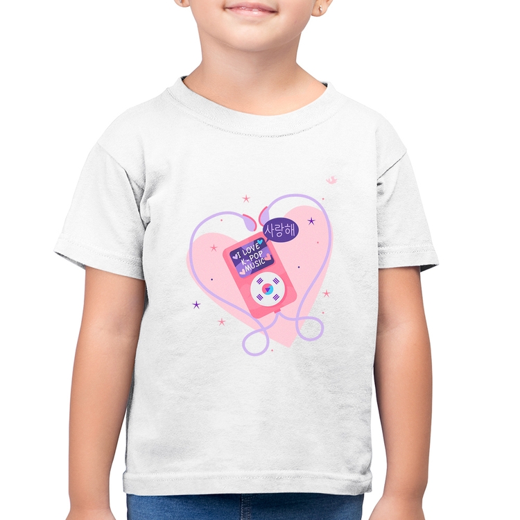 Camiseta Algodão Infantil I love k-pop - Branca
