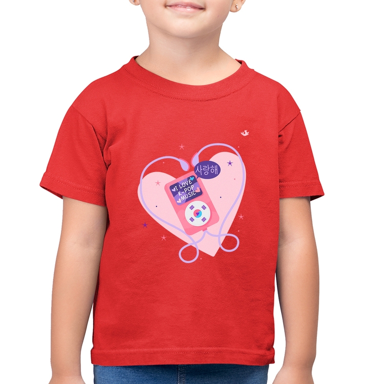 Camiseta Algodão Infantil I love k-pop - Vermelha