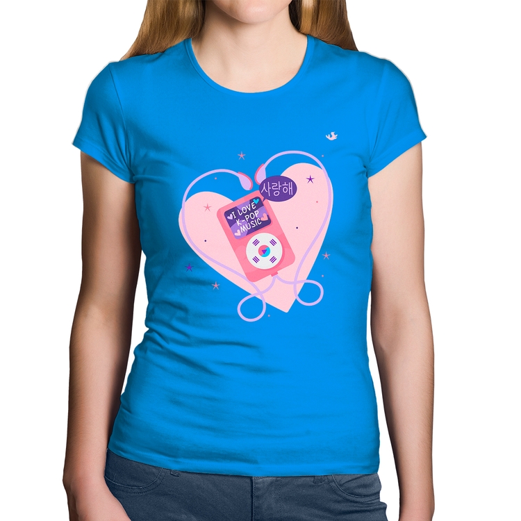 Baby Look Algodão I love k-pop - Azul