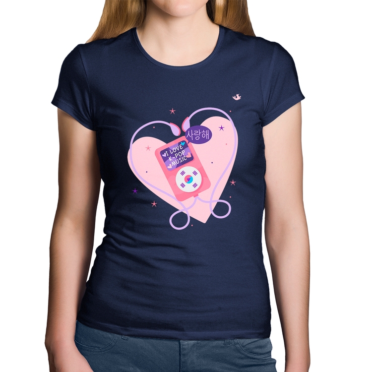 Baby Look Algodão I love k-pop - Marinho