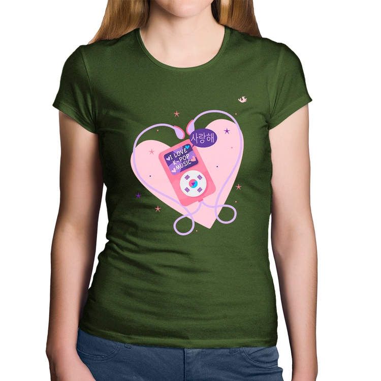 Baby Look Algodão I love k-pop - Musgo